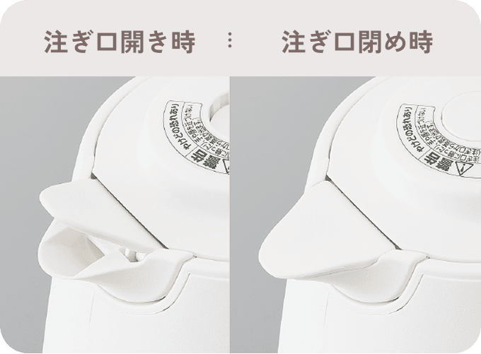 注ぎ口開き時 注ぎ口閉め時