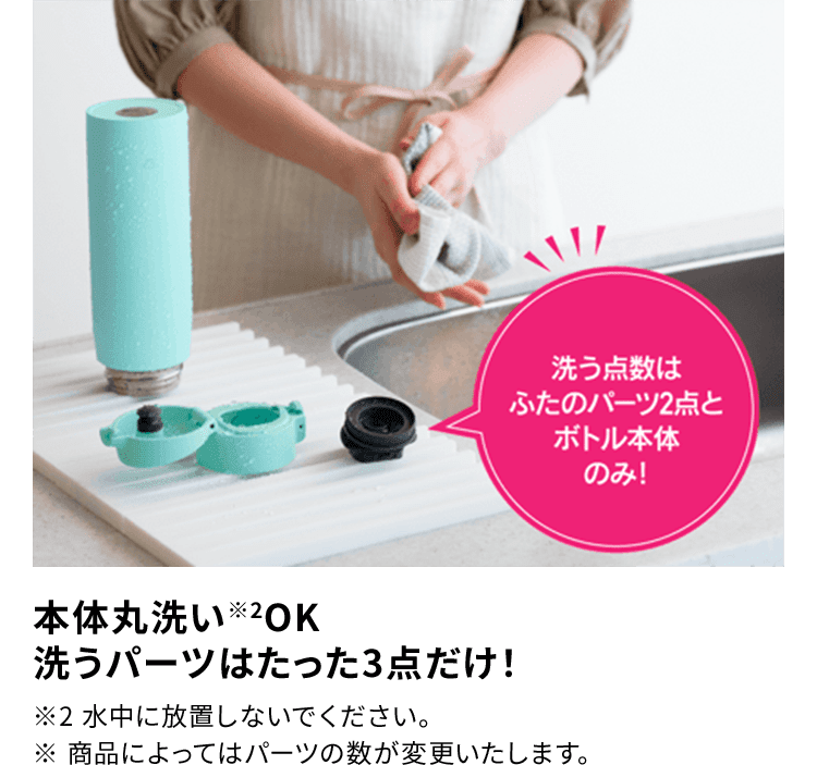 【本体丸洗い（※2 水中に放置しないでください。）OK 洗うパーツはたった3点だけ！】 ※ 商品によってはパーツの数が変更いたします。